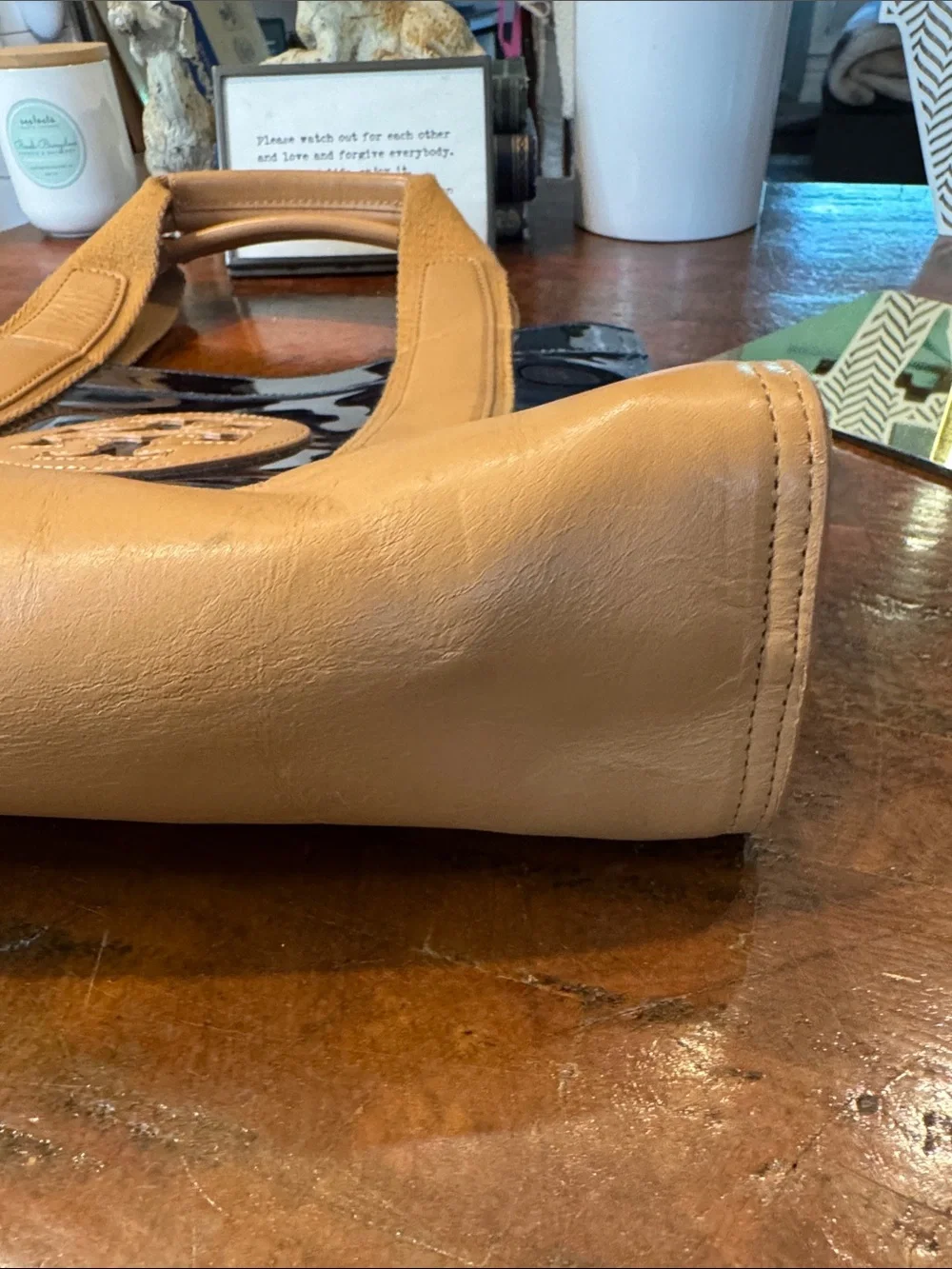 Tory Burch Navy PVC Tote with Tan Leather Trim